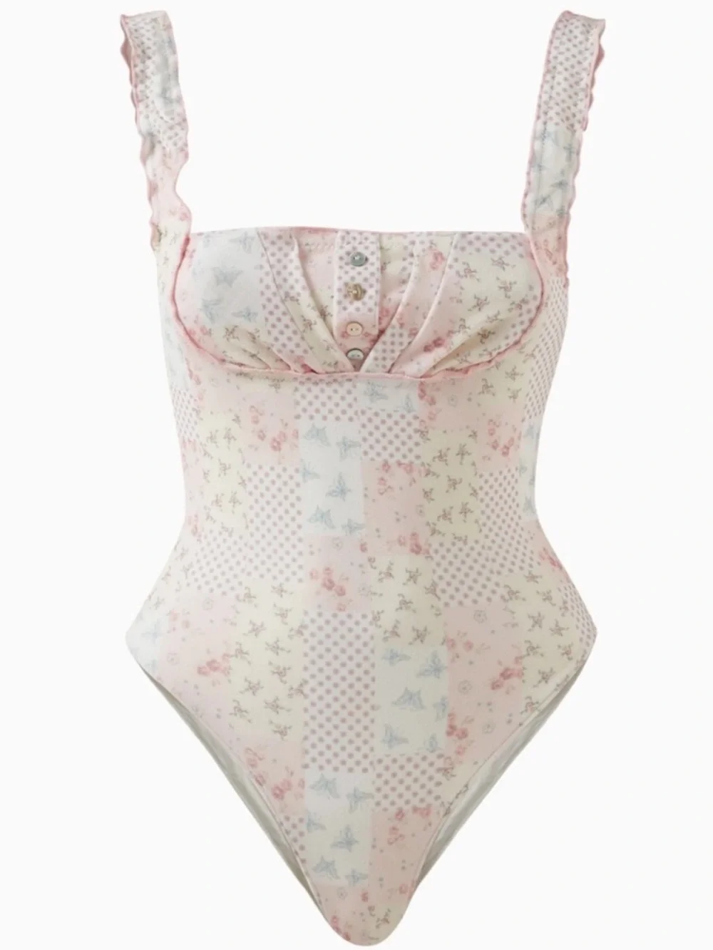 Frankie’s Bikinis x Sydney Sweeney 509 one piece swimsuit pastel patchwork NWT